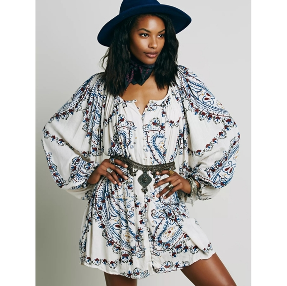 Free People Dresses & Skirts - Free people peasant printed mini dress size small